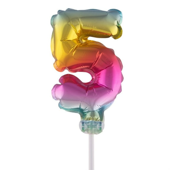 Balloon-Foil-Cake Topper-Number 5-5"-Rainbow