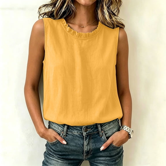 Zivyakyron Casual Women Tank Top Summer Ribbed Sleeveless Cotton Linen Womens Tops Classical Loose Plain Clothes