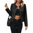 thumbnail image 2 of Women'S Plus Size PU Leather Jacket Zip Up Crew Neck Long Sleeve Jacket Outerwear Black M, 2 of 9