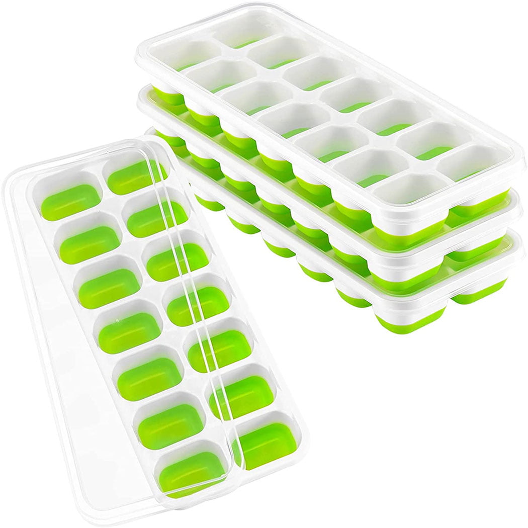 Ice Cube Trays， with Lids 2 Pack,Silicone Mini Ice Cube Trays Green-2Pack Flexible 74-Ice Trays for Stackable Flexible BPA Free