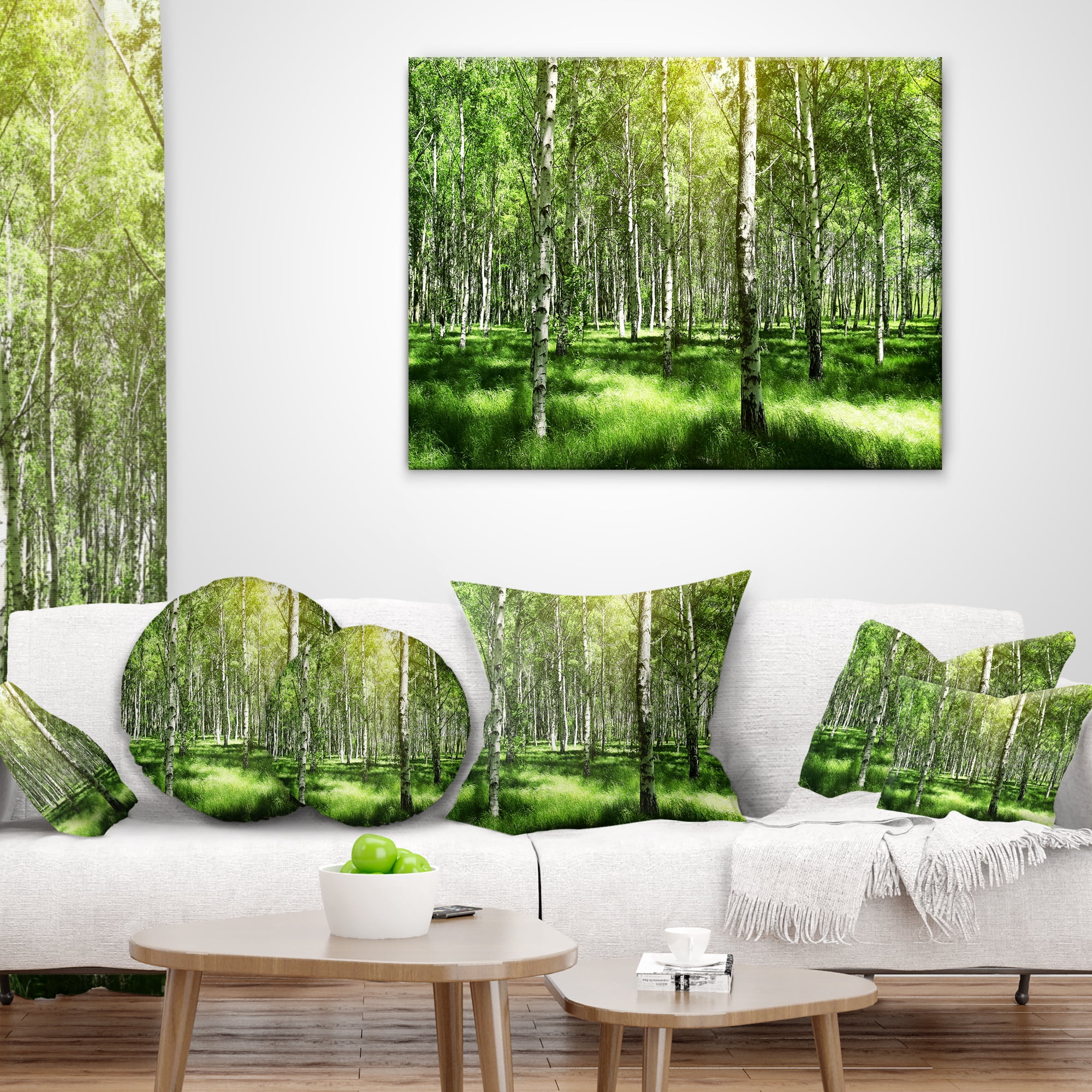 Designart Beautiful Birch Grove - Landscape Printed Throw Pillow - 18x18