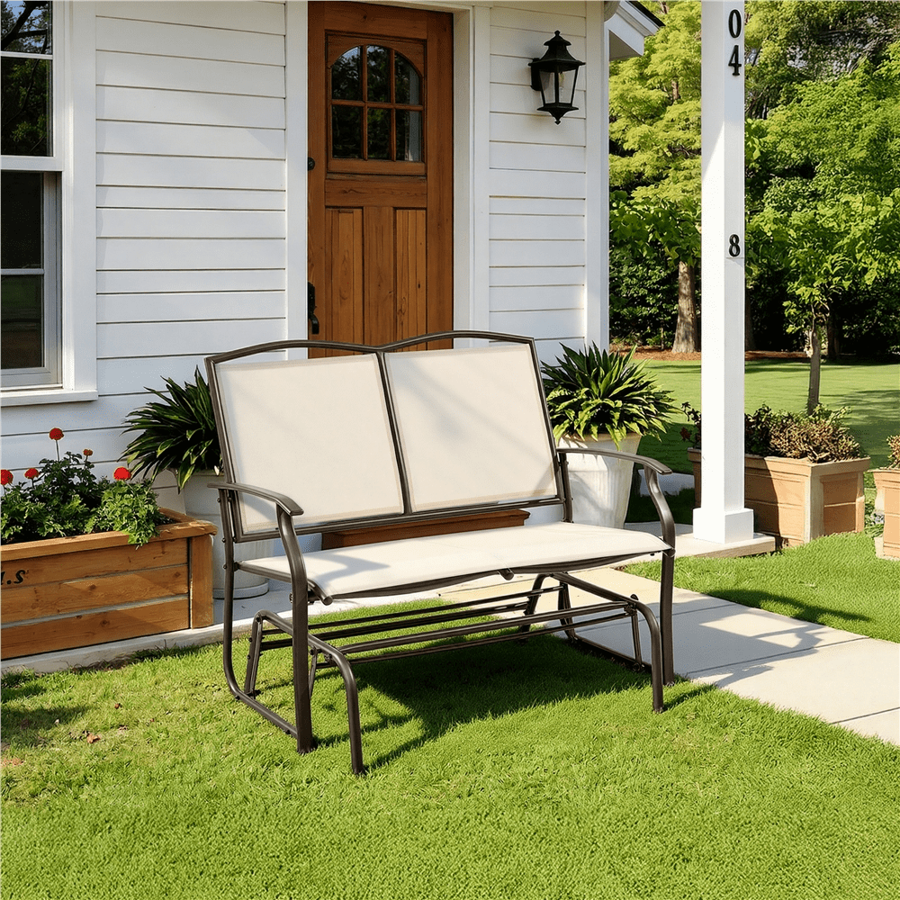 Renwick 2-Person Patio Glider Bench with Steel Frame, Beige