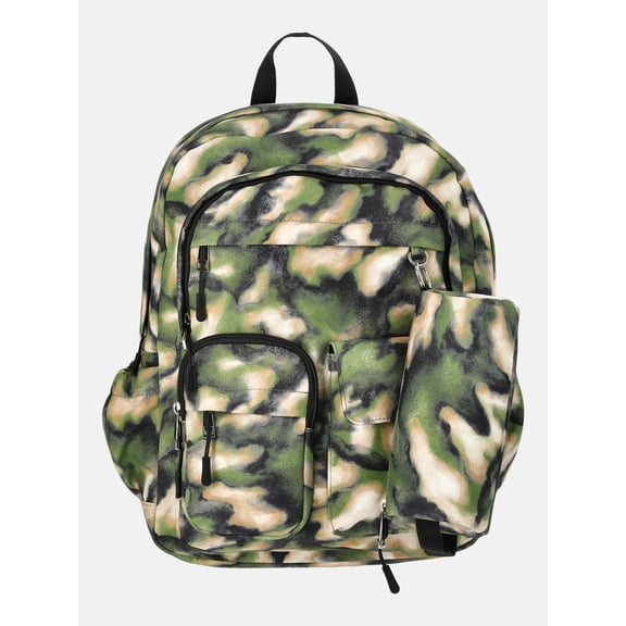 Weekend Academy Girl's Cargo Backpack with Pouch, Olive Abstract Camo