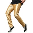 thumbnail image 4 of Unique Bargains Men's Metallic Slim Fit Night Club Disco Shiny Faux Leather Pants 38 Golden, 4 of 5