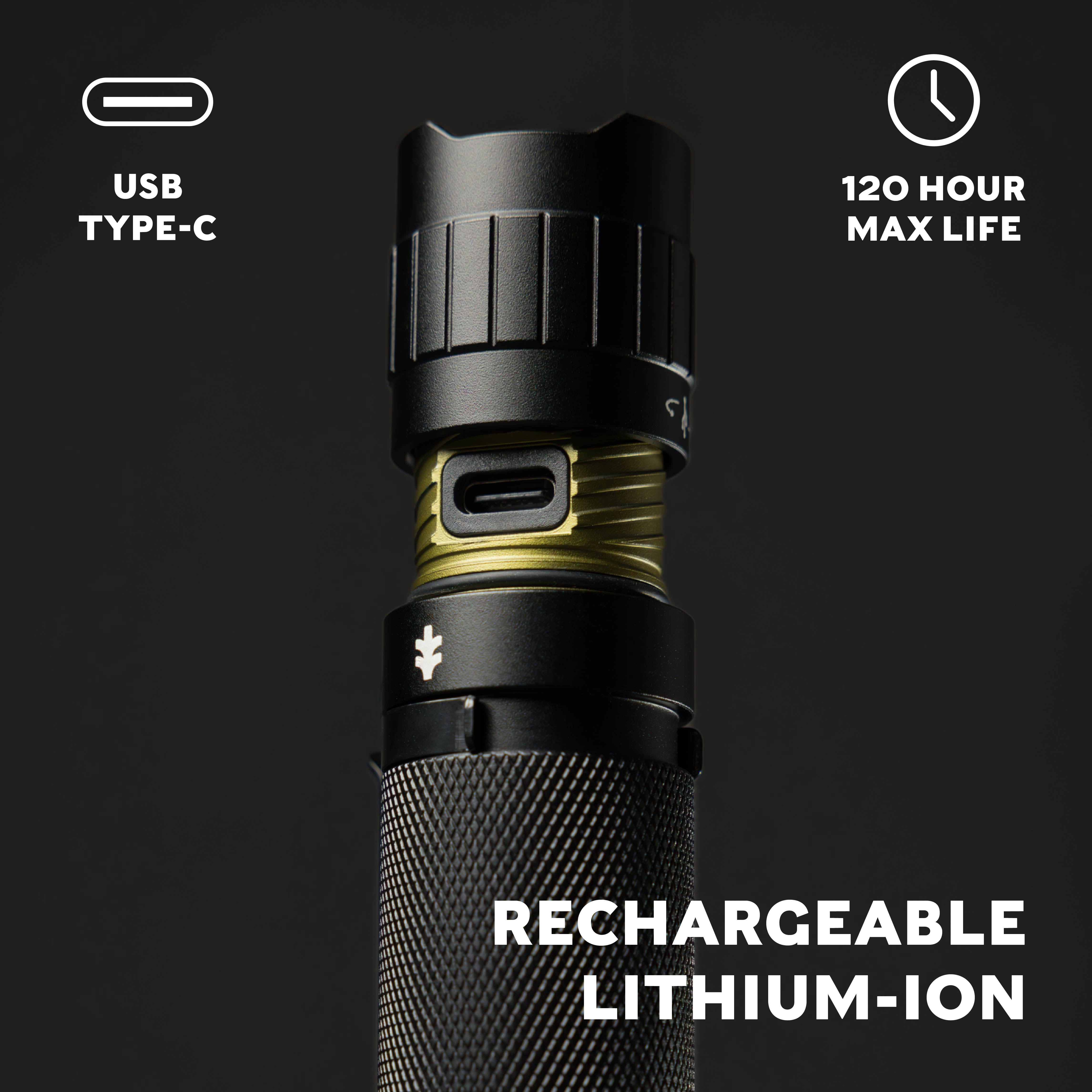 Swiss Tech TAKTISCH 2500LM Rechargeable Tactical LED Flashlight, Waterproof Aluminum
