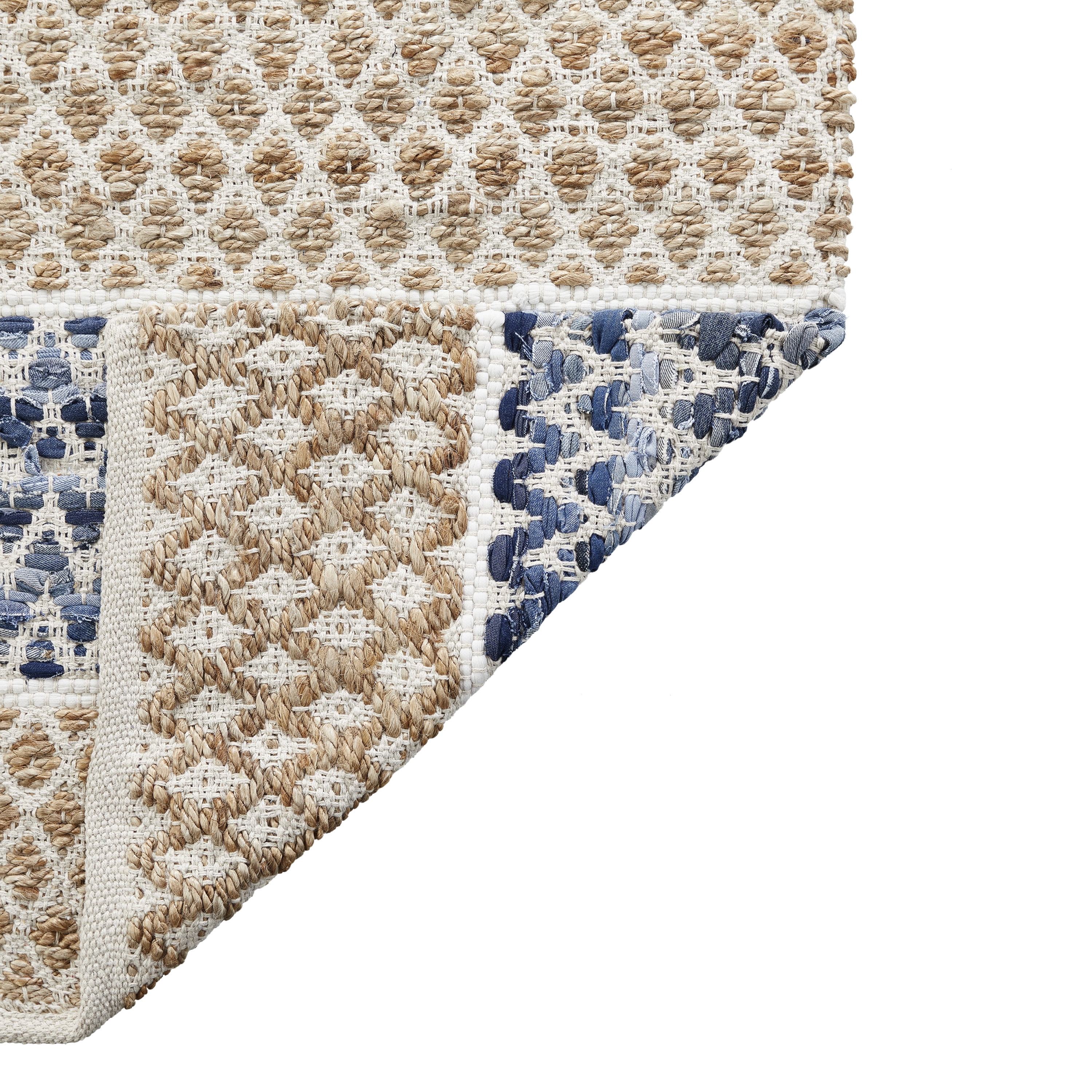 Natural and Blue Diamond Denim Accent Rug, 2' x 3'