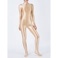thumbnail image 5 of Zaldita Women's Shiny Glossy Solid Color Gymnastics Unitard Mock Neck Long Sleeve Footed Leotard Nude M, 5 of 7