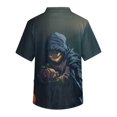 thumbnail image 4 of Men's Halloween Scrub Tops V-Neck Short Sleeve Bat Web Hand Lettering Print Medical Work Uniform with Chest Pocket Comfortable Pullover Tunic Royal Blue 3XL, 4 of 4