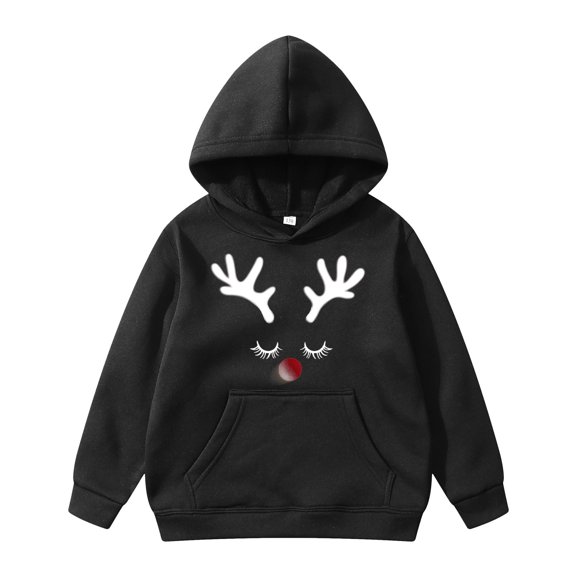 Toddler Girl Long Sleeve Hooded Sweatshirt Christmas Printed Hoodie with Pocket Fall Fashion Clothing Size 3-4T ,Black