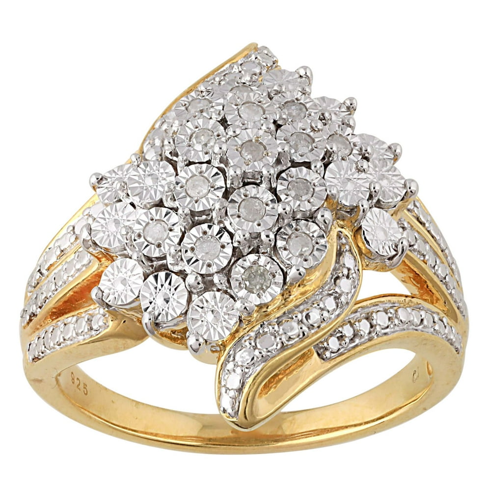 BRILLIANCE FINE JW Brilliance Round Diamond 14k Gold Plated Sterling