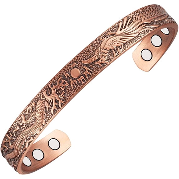 6.5'' Chinese Dragon Classic Design Pure Magnetic Copper Bracelet Women Men with 8 Magnets, Valentine's Day Gift