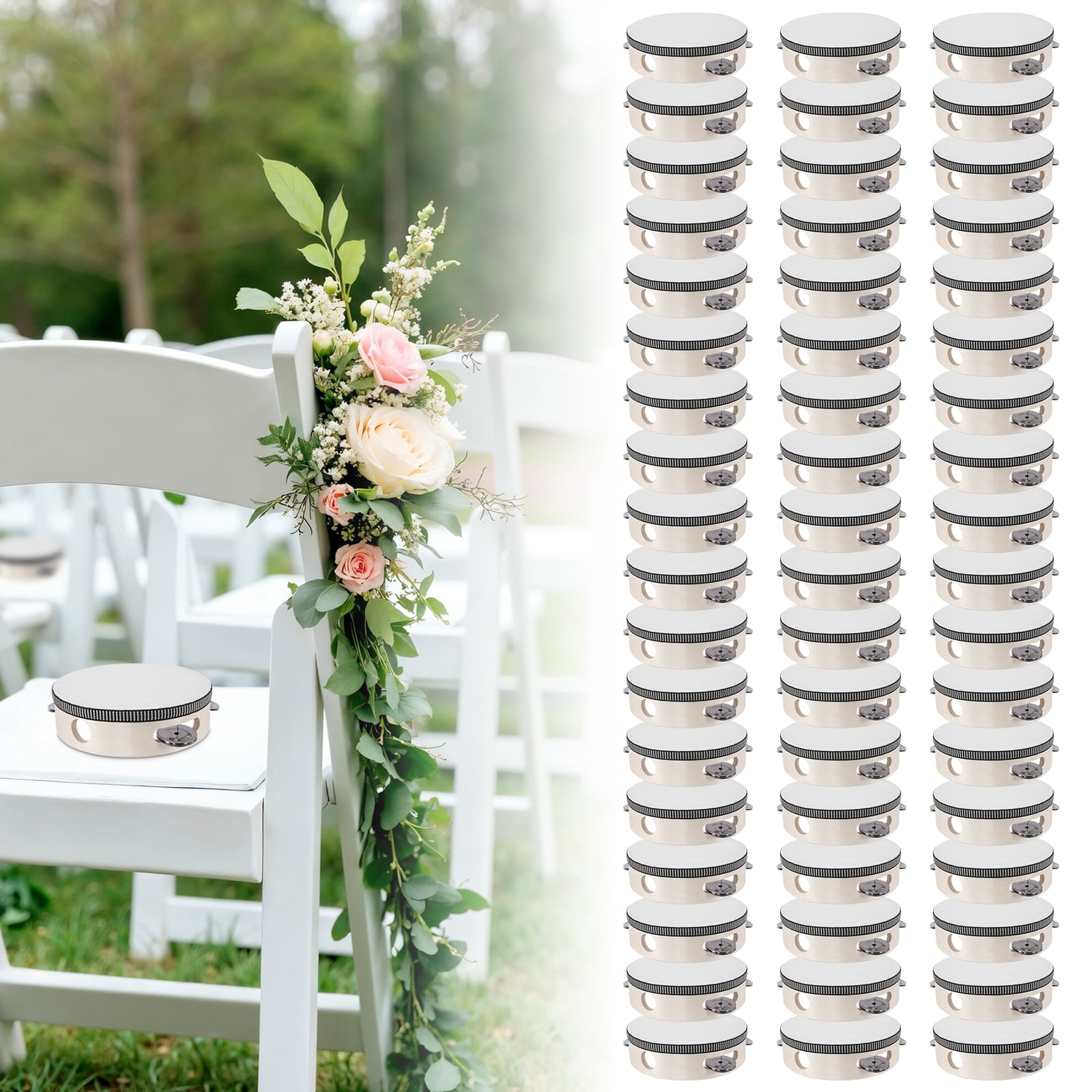 Btidfty 100 Pcs 6 Inch Wood Tambourine Drum Bulk with Metal Jingles White Mini Tambourines Lightweight Musical Educational Drum for Birthdays Holidays And Activities