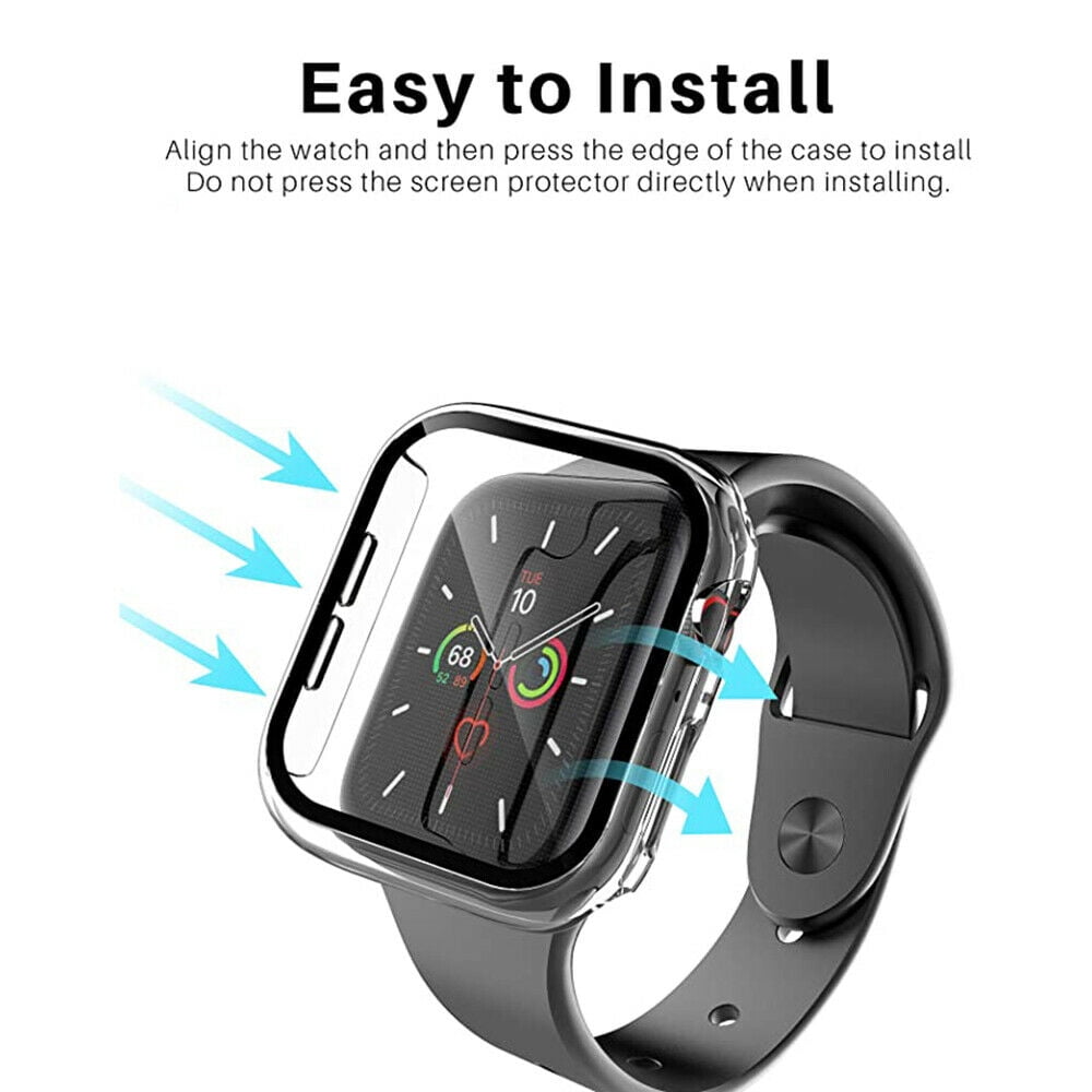 Bisen For Apple Watch Se 2020 40mm Case Clear Tpu Protective Cover Armor Tempered Glass Screen Protector Clear