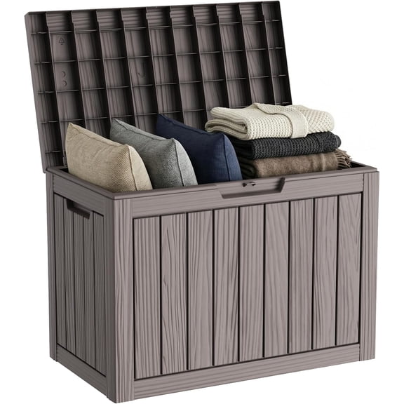 50 Gallon Deck Box Outdoor, Weatherproof Resin Patio Storage Box, Waterproof Outdoor Storage Boxes with Lid Lockable for Cushions, Garden Tools,Grey