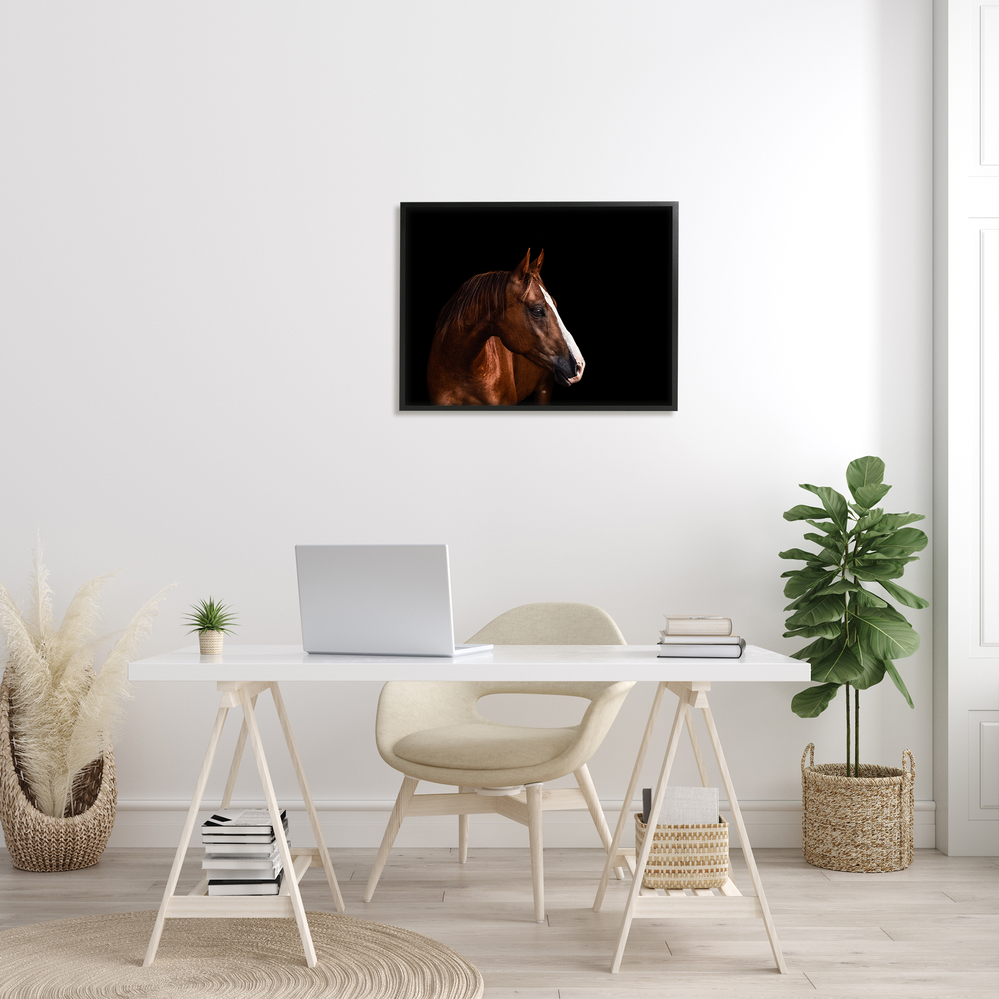 Stupell Industries Modern Horse Portrait Solemn Farm Animal Animals & Insects Photography Black Framed Art Print Wall Art, 24 x 30