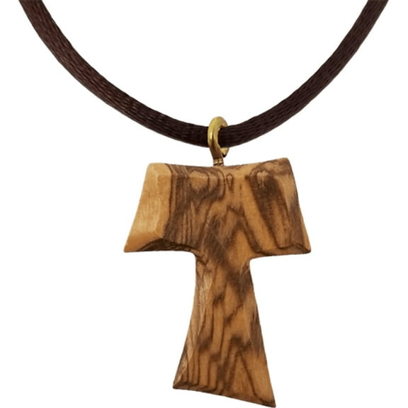 Olive Wood Tau Cross Necklace