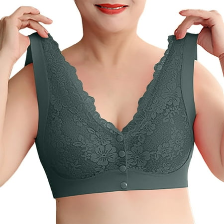 Womens Bra  Front Snaps No Underwire Push Up Tank Top Breathable and Comfortable Thick Strap Lounge Bras for Women Green XXXL