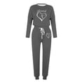 thumbnail image 4 of Puntoco Conjunto de pijama cómodo para mujer, con estampado de letras de invierno, cuello redondo, manga larga, pantalones, ropa informal para el hogar, 4 of 4