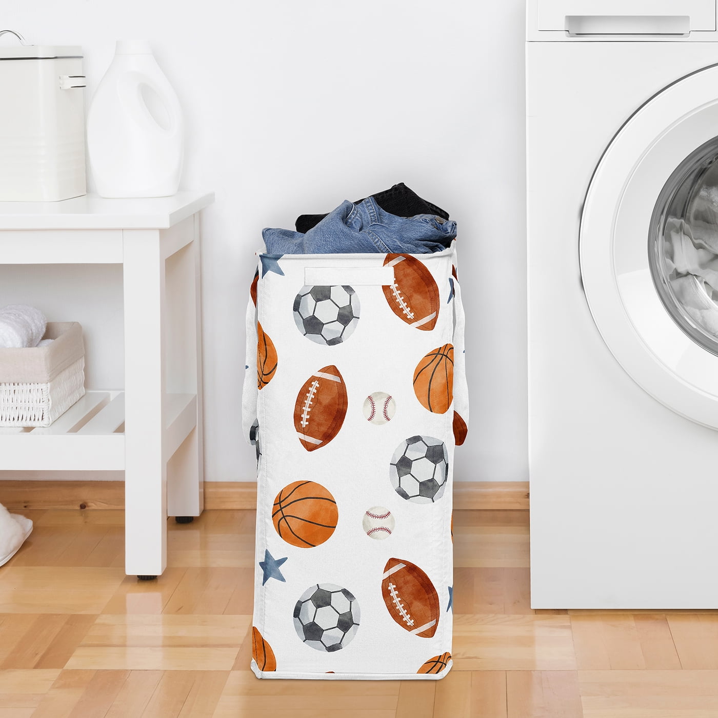 Sweet Jojo Designs Watercolor Sports Theme Boy Foldable Laundry Hamper with Handles