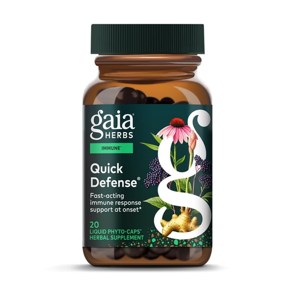 Gaia Herbs Quick Defense - Fast-Acting Immune Support Supplement* - Echinacea, Black Elderberry, Ginger & Andrographis - 20 Vegan Liquid Phyto-Caps (10 Servings)
