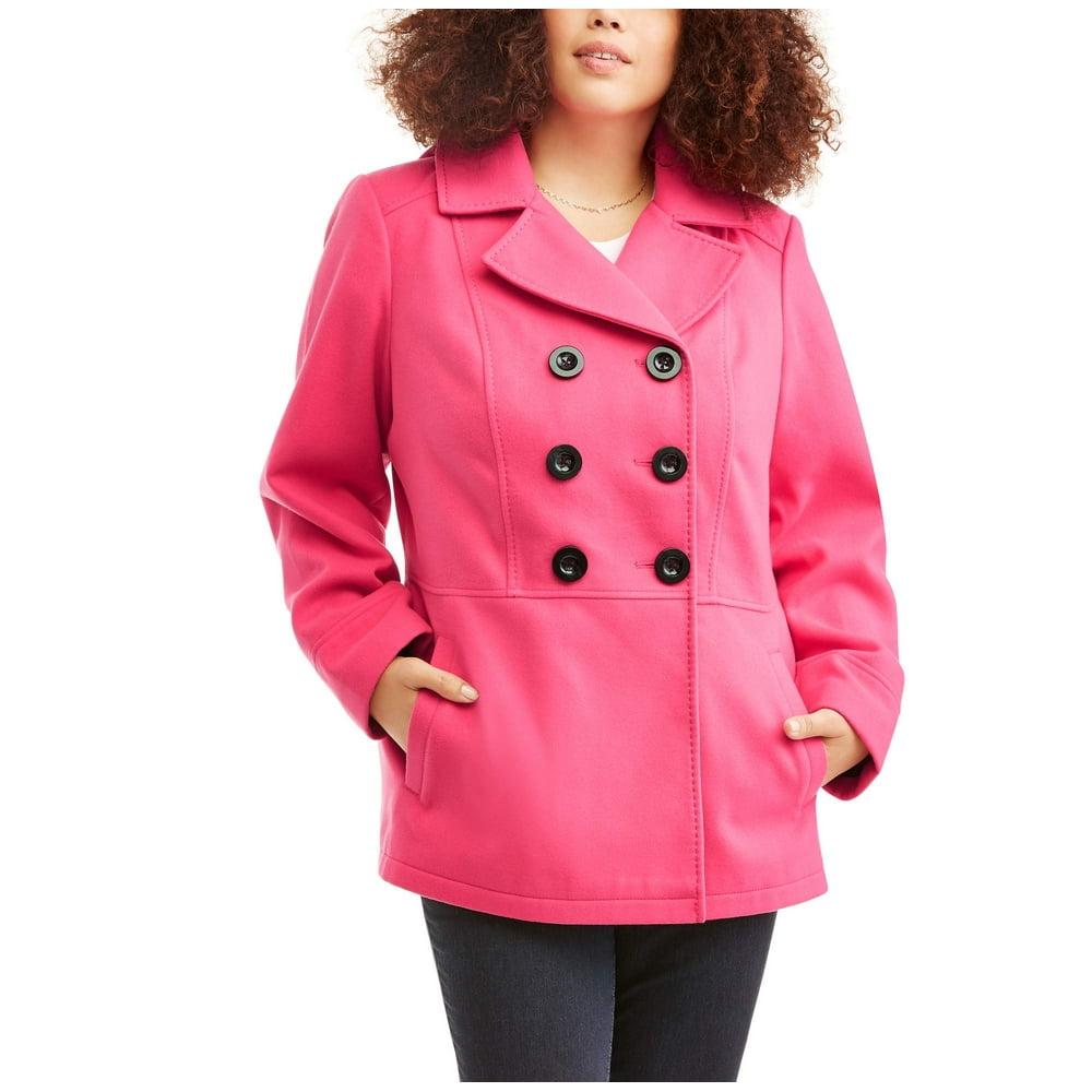 Faded Glory Faded Glory Woman's Plus Size DoubleBreasted Faux Wool Peacoat With Hood