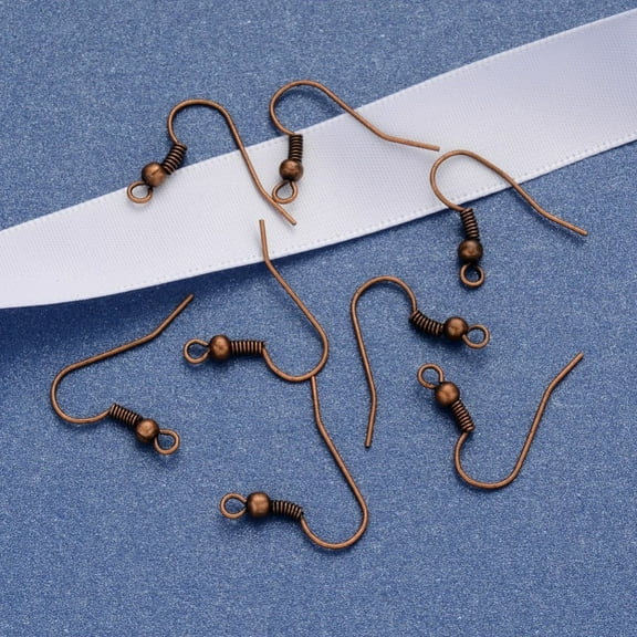 50pc Earring Jewelry Findings Red Copper Iron Earring Hooks with Horizontal Loop Nickel Free 17~19x18mm Hole: 2mm Pin: 0.6mm