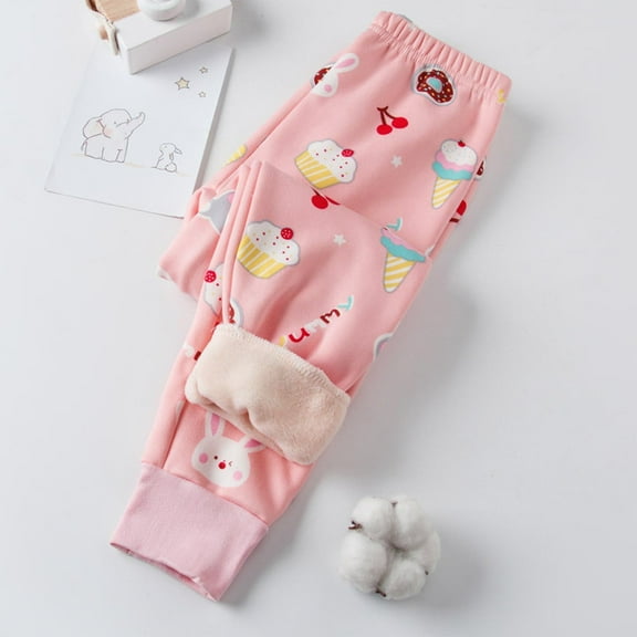 piuwrlz Girls Boys Winter Thick Velvet Pants for Kids Long Plush Cotton Sweatpants Pink Size 9 Years