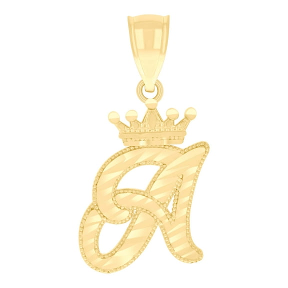 10k Yellow Gold Unisex Crown A Alphabet Initial Charm Pendant