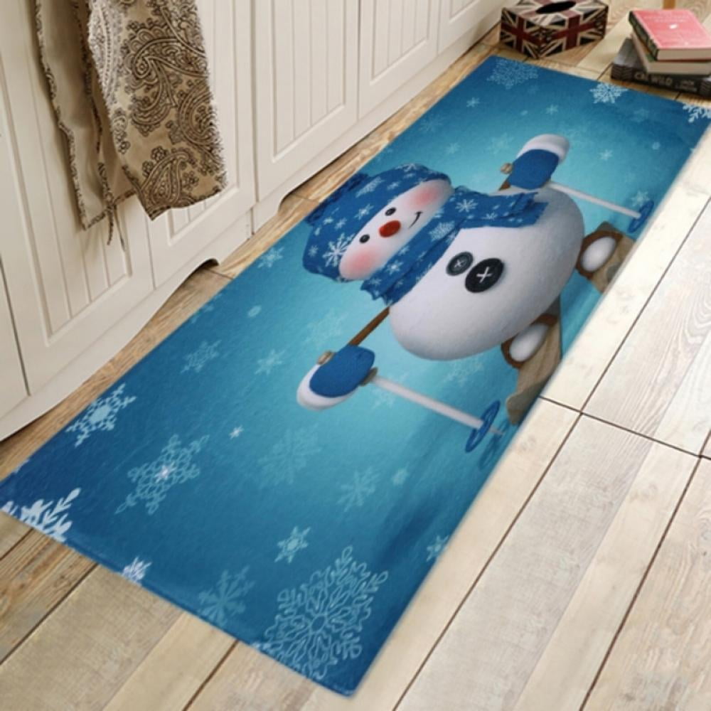 New Christmas Blue and White Snowman Indoor Oval Floor Mat Rug 