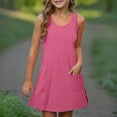 thumbnail image 6 of Fesfesfes Girls'Summer Solid Color Short Sleeve Crew Neck Elastic Waistband Dress with Pockets Casual Comfortable Cotton Blend Dress for Kids(Hot Pink#1,5 Years), 6 of 7