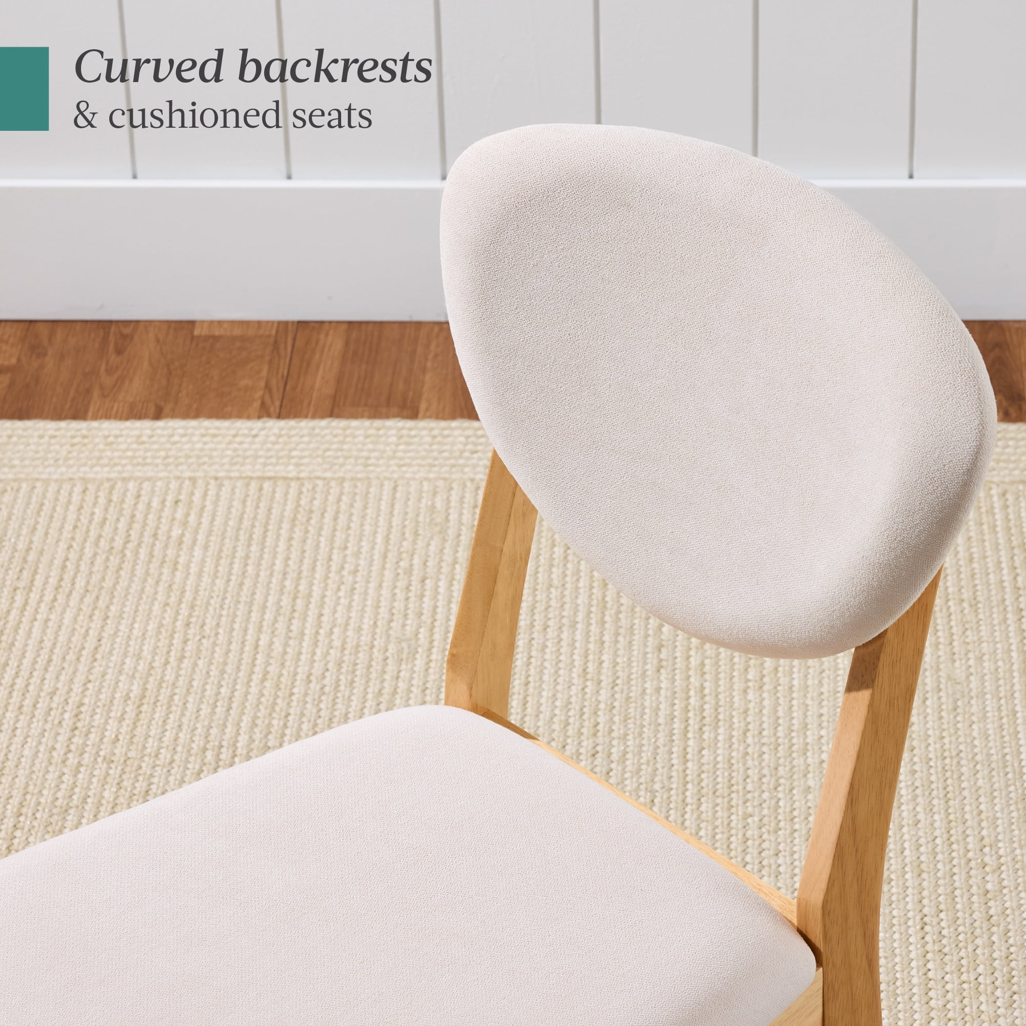 Best Choice Products 2-Piece Mid-Century Modern Wood & Upholstered Dining Chair Set - Oak/Cream