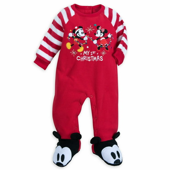 Disney Store Mickey Minnie My First Christmas Boy Girl Footed Pajama 18-24M