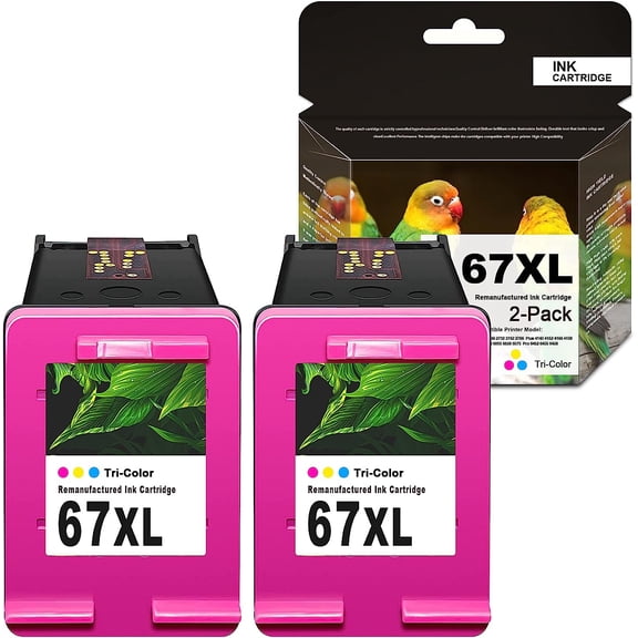 Replacement Color 67XL 67 XL High Yield Ink Cartridge compatible for Envy 6052 6058 6075 Deskjet 2732 2755 DeskJet Plus 4152 4155 4158 Printer (2 Pack)