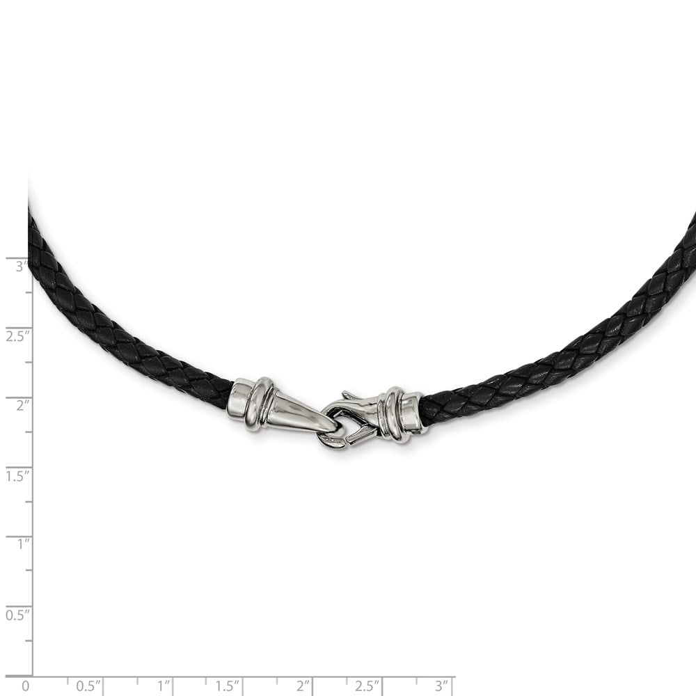 Stainless Steel Cord & Leather Necklace Chain Chisel Polished Woven Black 19.5 inch 5 mm