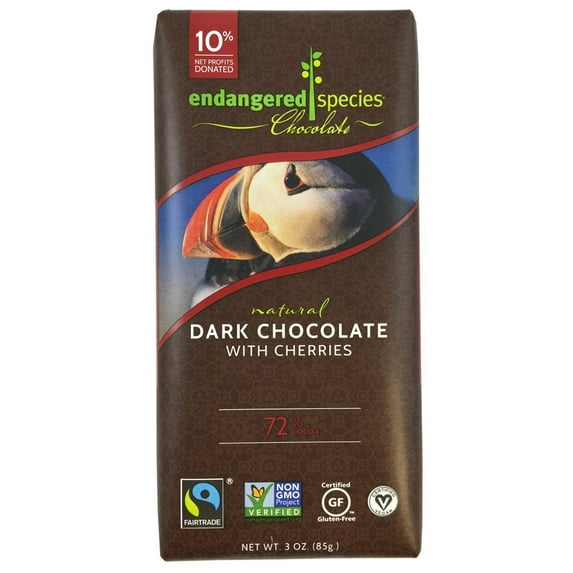 Endangered Species Chocolate Dark Chocolate Bar; With Cherries 3 oz - Pack of 8