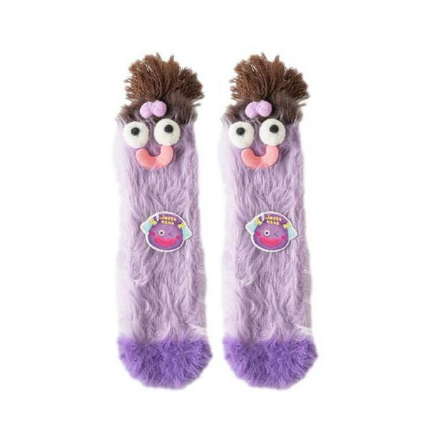 Calcetines de terciopelo coral para mujer, divertidos dibujos animados, gruesos y cálidos, de tubo medio, para dormir entre padres e hijos.