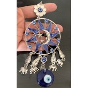 Turkish Style Blue Nazar Evil Eye with Elephants Hanging Ornament Decor-8”L
