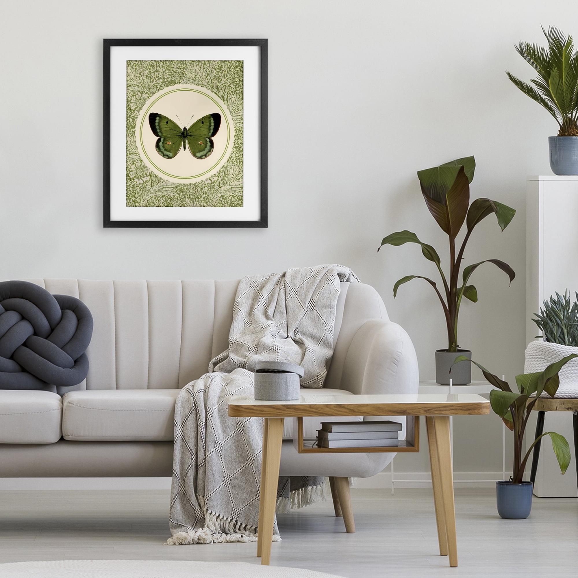 Stupell Industries Green Butterfly Botanical Medallion Black Framed Print Under Glass, design by LSR Design Studio