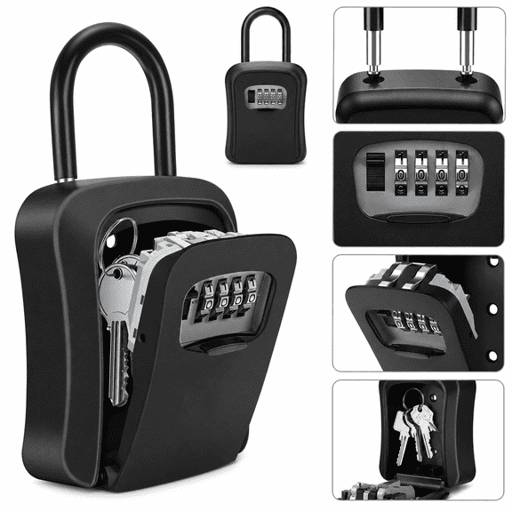 Wall Mounted Key Lock Box with Combination Lock Portable Outdoor Key Safe Storage Box Weather Resistant Lockbox for House Keys Spare Keys Home Office Rental Property Access