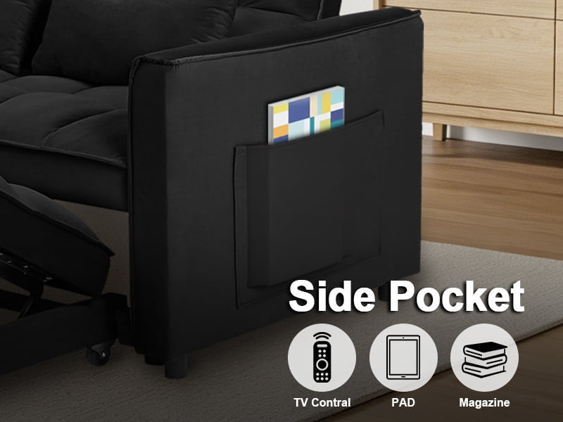 Howcool 55" 3 in 1 Convertible Sleeper Sofa Bed, Pull Out Loveseat Couch with Storage Pocket,Black