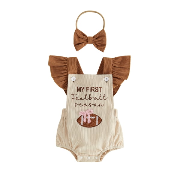 Conjunto de fútbol para bebé niña, pelele bordado con mangas acampanadas y diadema con lazo.