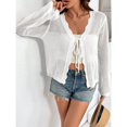 thumbnail image 4 of Women's Crochet Knit Cardigan Tie Front Long Sleeve Cropped Casual Sweater, 4 of 6