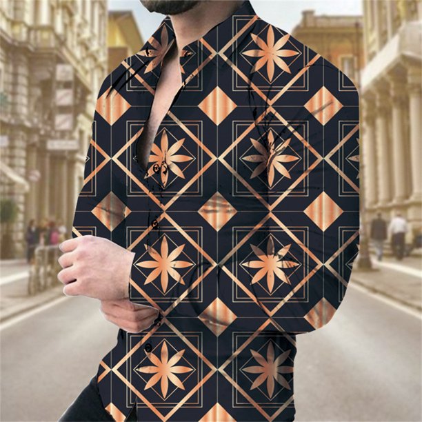 Camisas de moda con estampado floral en 3D para hombre, camisas de manga larga con solapa estampada, ropa informal vintage de lujo con gráficos de calle, tops ajustados para hombre