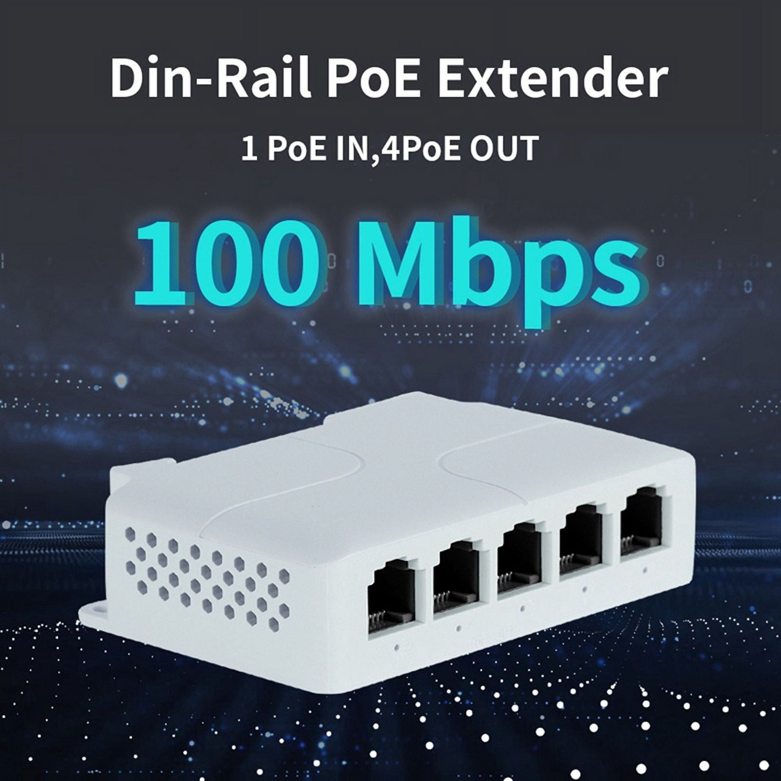 5 Port 10/100Mbps POE Extender 1 in 4 Out Network Switch Repeater Support IEEE802.3af/At/Bt for PoE Switch NVR IPC 2Pcs
