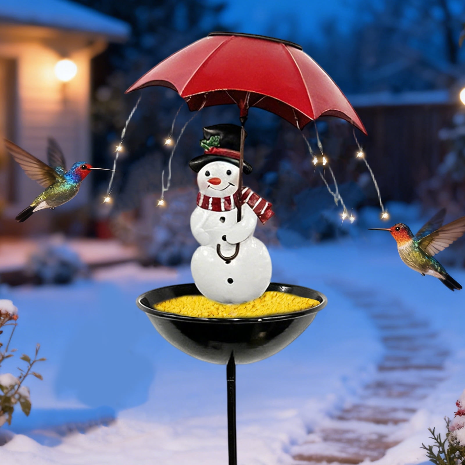 Solar Powered Bird Feeder with Hummingbird Perch, Outdoor Garden Lights, Artistic Ornaments