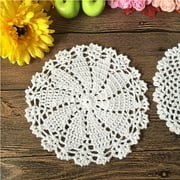 Round Lace Table Placemats, Handmade Crochet Cotton Lace Doilies Snowflake Table Mats