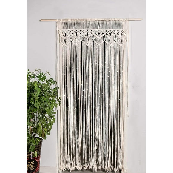 Hysunland Macrame Curtains Panels Semi Sheer, Cotton Rope Handwoven Drapes Rod Pocket, Boho Curtain for Farmhouse/Bedroom/Living Room/Window/Door/Doorway (31.5 x 82.6 inch, Ivory)