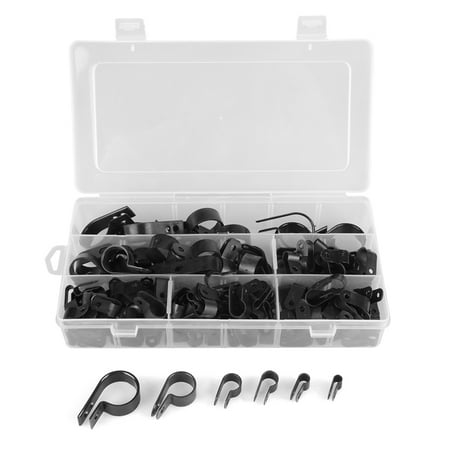 

2024 200Pcs Black Nylon Plastic P Clips Clamp Assortment Kit for Wire Cable Pipe