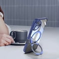 thumbnail image 2 of for iPhone 16 Plus Case with Integrated Lens Protector, [Foldable Stand & Rotatable Ring Holder], Glossy Shockproof Bumper Dustproof Clear Women Men Case for iPhone 16 Plus, Blue, 2 of 10