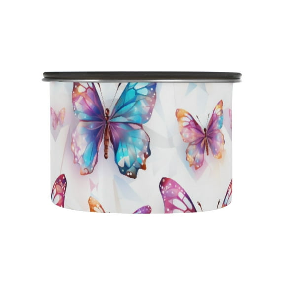 Rainbow Butterfly Airtight Coffee Bean Canister 17oz Food Storage Containers with Lids For Gournd, Tea, Sugar, Flour, Rice, Cereal, Candy Cookie Jar